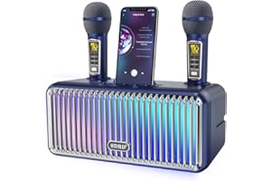 DLARA Macchina Karaoke per adulti e bambini, altoparlante portatile Bluetooth con 2 microfoni senza fili UHF sistema di altoparlanti karaoke pa con luci LED colorate graduali per feste a casa - Blu