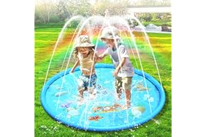 LURNODY Wasserspielmatte für Haustiere100 CM/39 Zoll Wassersprinkler Matte Kinder Splash Pad, Sommerliches Wasserspielzeug für Den AußEnbereich, Geeignet für Kinder Im Alter Von 3–12 Jahren (Blau)