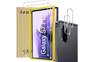 ivoler 2 Piezas Protector de Pantalla para Samsung Galaxy Tab S7 FE 5G 12.4 pulgadas con [2 Piezas] Protector de Lente de Cámara y Marco de Instalación Fácil, Cristal Vidrio Templado Premium