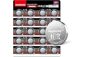 Warriors 20X CR2032 2032 Pilas de Litio de 3V Tipo Botón, Empaque Seguro para Niños, para Dispositivos Electrónicos y Llaves de Coche