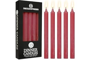 DECO EXPRESS Tapered Candle Set of 15 Classic Dripless Rustic Tapered Unscented 9H Burn Time Handmade Decorative Dinner Candles Restaurant Home Christmas (Red, 15 Pack)