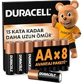DURACELL BASIC AA Alkalin Kalem Pil (8&rsquo;li paket) &ndash; 1,5V | 15 Kata Kadar Daha Uzun &Ouml;m&uuml;rl&uuml; &ndash; G&uuml;nl&uuml;k Cihazlar i&ccedil;in G&uuml;venilir G&uuml;&ccedil;