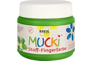 KREUL 28105 - Mucki leuchtkräftige Stoff - Fingerfarbe, 150 ml in grün, auf Wasserbasis, parabenfrei, glutenfrei, laktosefrei und vegan, optimal für die Anwendung mit Fingern und Händen