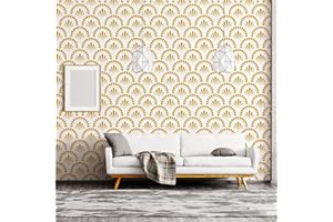 JOLIHOME Papier Peint Texturé Géométrique Autocollant Gold Fans Papier de Contact Imperméable à L'eau Rouleau de Film Vinyle Amovible pour Salle de Bain Cuisine 44.5x500cm