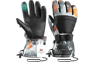 PNOSNESY Ski Gloves, Snow Gloves, Cold Weather Skiing & Snowboarding Waterproof Touchscreen Gloves, Unisex Fits Both Men & Women, for Parent Child Kids With Wrist Strap