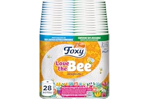 Foxy Love the Bee | Asciugatutto 28 rotoli da 60 strappi | 2 veli elevato spessore | FSC |100% Energia elettrica rinnovabile| Confezione riciclabile prodotta con plastica riciclata