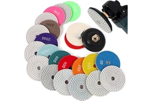 POMSARE 14PACK Diamond Polishing Pads with M14 Backer Pad, 100mm Wet Dry Stone Granite Tile Polish Pad Kit for Drill, Grinder, Polisher, 50-8000 Grit Sanding Pads for Concrete Marble Countertop Quartz