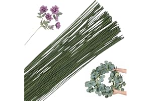 POPOYU 100Pcs Floristry Wires 0.5mm Paper Covered Wire,40CM FloristWire Stems for Flower Arranging Accessories,CraftWire Bouquet Wires for Garland Wreath Making,Flower Arranging Supplies(Dark green)