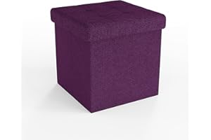 INTIRILIFE Pouf pieghevole 38x38x38 cm in NEBBIA VIOLA - Cubo sedile con vano portaoggetti e rivestimento in tessuto con cavità - Cubo sedile contenitore poggiapiedi contenitore pouf pettorale