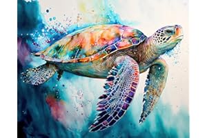 TISHIRON Paint by Numbers Sea Turtle Adult Paint by Number Kits on Canvas Animals Oil Hand Painting with Brushes Paint Kits for Adults Art Crafts for Home Wall Decor 16"x20"(Frameless)