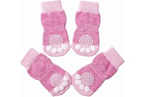 Akopawon - 4 Piezas Calcetines Antideslizantes para Perros y Gatos - Protectores para Patas para Uso en Interior y Control de Tracción con Refuerzo de Goma, Talla S a 3XL para Animales de 1 a 22,5 kg