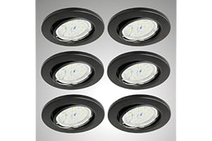 Trango Pack de 6 Ultra plat Downlights à LED, Encastré éclairage, plafonnier 6729-065MO en noir mat avec module LED 6x seulement 30 mm de profondeur d'installation Lumière au plafond, Spot encastrés