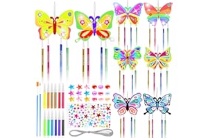 Zeuwets Mariposa Carillón de Viento, 63 Piezas Campanas de Viento de Mariposa para Niños, Mariposas de Madera Manualidades, Mariposas Pintar con 8 Mariposas de Madera & 32 Carillones de Viento