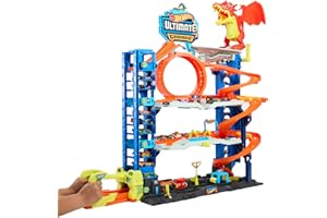 Hot Wheels Let’s Race Netflix - Coffret Jeu De Construction City Garage Ultime avec 2 Voitures, Rangement pour Plus De 50 Voitures Échelle 1:64, 4 Niveaux De Jeu, 5 Ans et Plus, HKX48
