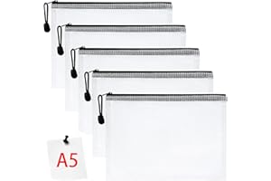 ‎VICLOON Vicloon Dokumententasche mit Reißverschluss A5, 5 pcs Mesh Plastic Zip Bag, Wasserdichte Document Case, Reißverschlusstasche Zip Beutel Tasche Wallet Taschen Kunststoff Mesh Dokumentenmappen