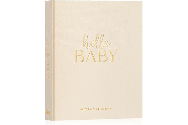 Lanpn Livre de Naissance Bébé Fille Garçon - Livre de Naissance Bebe 154 Pages Première Année à 5 Ans - Album Photo Journal Naissance Bébé pour Coller Photos Écrire Cadeau Naissance, Anglais, Beige