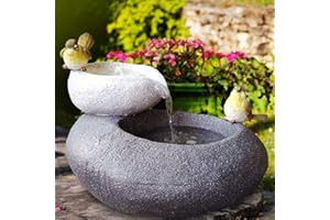 AMUR Fontana da Giardino Fontana Decorativa Fontana da Interno Fontana con Luce a LED 230V Cascata per Giardino, Laghetto da Giardino, Terrazza, Balcone Molto Decorativa (FELS SCHALEN con Luce a LED)