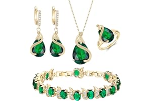 Ever Faith Women's Jewelry Set Black Jewellery Sparkly Cubic Zirconia Teardrop Necklace Earring Bracelet Ring Sets for Women Birthday Gifts 4 PCS