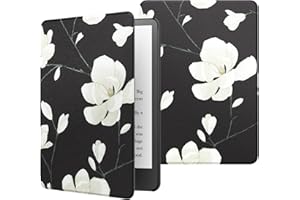 MoKo Case for 6.8" Kindle Paperwhite (11th Generation-2021) and Kindle Paperwhite Signature Edition, Lightweight Shell Cover with Auto Wake/Sleep for kindle Paperwhite 2021, Black & White Magnolia