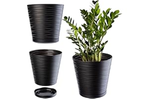KADAX Maceta con platillo, Redondo, para Flores, Plantas, casa, macetero (13 cm, Antracita)