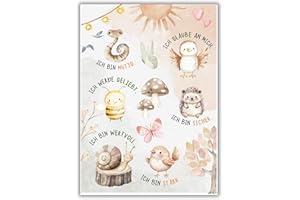 Mutzauber® Poster Affirmationsposter A3 Kinderzimmer Jungen Mädchen Bilder Babyzimmer Motivation Eule Schnecke Schmetterling Tiere Kinder Kindergarten verschiedene Motive Wandposter (Waldtiere)