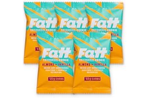 Fatt Keto Cookies - Almond & Vanilla - 5 x 30g - 1.5g Carbs - 100% Natural Snacks - Low Carb, Low Sugar, High Prebiotic Fibre & Sweetener Free - FattBar