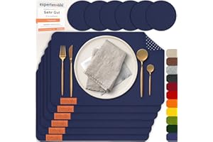 ‎MAHEWA MAHEWA 6er Set Premium Tischset Platzset aus Filz rutschfest Ab-waschbar und Waschmaschinenfest Eckige Platzdeckchen Teller-Untersetzer Filzset Tisch-Matten Platz-Matten (Dunkelblau, 6er Set)