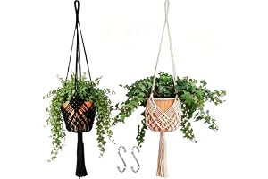 2-pack makramé, hängande växtkärl med mönster, för krukor upp till 20 cm i diameter, bomull med metallring, växtampel för inomhus och utomhus, boho, dekoration, blomampel, hållare för vardagsrum