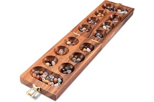 LOGOPLAY Kalaha spel med metalllås, stort guld för 2 spelare – spelplan 14 x 49 cm – Hus – Bao – med ädelstenar