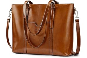 S-ZONE Bolso de mano de piel para laptop de 15.6 pulgadas con correa cruzada para mujer