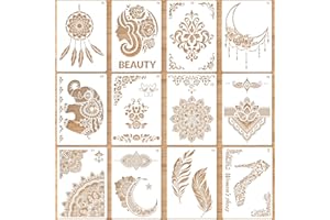 LEEELYAN 12 Stück Schablonen Set, Schablonen Vintage, Stencil Schablonen, Wiederverwendbare Malschablonen, Graffiti Schablone, Schablonen Textilgestaltung, Waschbar Schablone 21 x29 cm