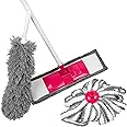 Kleeneze KL065957EU 4-Piece Cleaning Set, Includes Flat Mop, Microfibre Duster, Mop Head and Interchangeable Handle, Compact Design, Grey/Pink