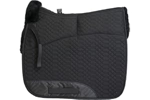 Engel Reitsport | SCHABRA1AP-D-SCH-SCH | Schabracke | Aufpolster Korrektur | Steppstoff | Lammfell im Sattelbereich | Half Lined |Fellkranz vorne | Dressur | Stoff schwarz Fell schwarz