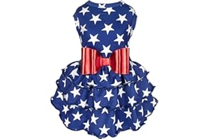 Fitwarm Star Tiered Ruffle Dog Dress, 4th of July Dog Clothes for Small Dogs Girl, Patriotic Dog Summer Dress, Pet Outfit, Royal Blue, Red, White, Large