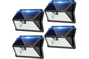Giliwosy Luz Solar Exterior,【4 Paquete/3 Modos】 Luces Solares con Sensor Jardin de Movimiento 185 LED Focos LED Exterior Solares IP65 Impermeable para Jardín, Garaje, Patio, Puertas (Blanco Frío)