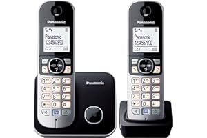 Panasonic KX-TG6812JTB Telefono Cordless DECT Twin Pack (2 portatili), Schermo LCD, Base Design Sottile e Compatto, Nero