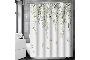 aceyoon White Floral Shower Curtain 180 x 180cm Drop Weighted,Heavy Duty Polyester Wet Room Shower Curtain Mould Proof Bath Shower Curtain with 12 Hooks Washable Quick-Drying (71"x71")