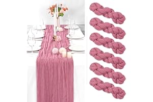 SHOWGEOUS 6 Pack Cheesecloth Table Runner Dusty Rose Table Runner 90 x 300cm Long Semi-Sheer Fabric Cheese Cloth Table Runners Boho or Rustic Wedding Decor for Wedding Bridal Shower Baby Shower Holiday Party