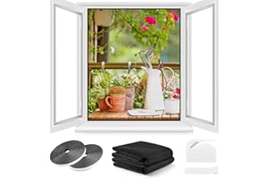 BERSSEN Fliegengitter Fenster ohne Bohren,DIY 150x180cm,2 Stück, Verdicktes Netz,Insektenschutz Fenster mit Klettband+Zuschneider+Presshilfe,Schwarz