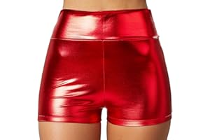 dressforfun 901007 Damen Metallic Hotpants, glänzende Shorts mit hoher Taille, eng anliegende Kurze Hose für Tanz Sport Disco Kostüm Fasching Karneval - Diverse Größen -