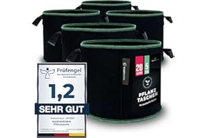 ‎RASENWERK RASENWERK® - 20 Liter Pflanztasche aus Vliesstoff - Pflanzsack für Garten, Gewächshaus & Balkon - Pflanzbeutel für Blumen, Tomaten und Pflanzen - Ideale Alternative zum Blumentopf - 5 Stück