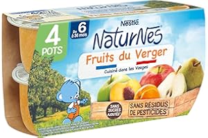 NESTLÉ BÉBÉ Nestlé Naturnes - Purée de Fruits Bébé - Fruits du Verger - dès 6 Mois - 4X130g