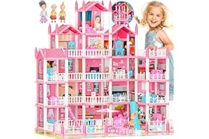 GIRLDIARY 5-Story Dream Doll House for Girls with 19 Rooms, Lights, Dolls, and Furniture - Large DIY Playhouse for Kids Ages 3-16 - Perfect Imaginative STEM Gift for Birthdays & Holidays & Christmas