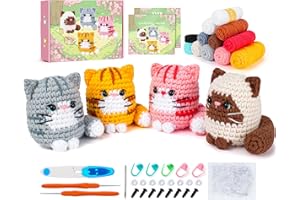 FORTUNING'S JDS Crochet Kit for Beginners Cat Crochet Animal Kit Complete Animal Crochet with Step-by-Step Video Tutorials Crochet Knitting Cats Crochets Starter Kit Kitten Set Beginners Crochets (Crochet cat 4pcs)