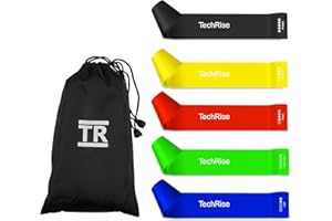 TechRise Resistance Bands, [Set of 5] Skin-Friendly Resistance Fitness Exercise Loop Bands with 5 Different Resistance Levels - Carrying Case Included - Ideal for Home, Gym, Yoga, Training
