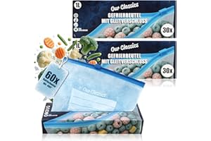 com-four® 60x Bolsas de Congelación 1 Litro - Bolsas Resellables para Congelar - Bolsas de Conservación para el Almacenamiento de Alimentos, -40°C (1 L - 60 piezas)