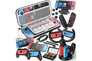 Mooroer Switch Zubehör Kompatibel mit Nintendo Switch Konsole,27 in 1 Switch Geschenk Bundle mit Switch Tasche,Switch Hülle,Switch Schutzfolie,Griffladestation,Spiele Aufbewahrung