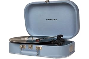 Crosley Discovery Portable Turntable - Bluetooth Record Player, 3-Speed Suitcase Vinyl Player, Home Turntables for Vinyl Records, Built in Stereo Speakers & Bluetooth Receiver, AUX Input, Glacier