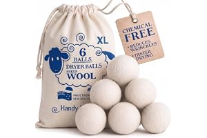 Handy Laundry Torkbollar av ull - naturliga mjukgörare, återanvändbara, minskar skrynklor på kläder och sparar torktid, bättre alternativ till plastbollar och sköljmedel (6-pack)