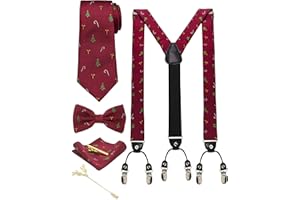 JEMYGINS Bretelle Uomo Natale Regolabili a Forma di Y da 3,5 cm e larghe con 6 Fermagli Robusti in Seta con Cravatta e Papillon Insieme Scatola Inclusa